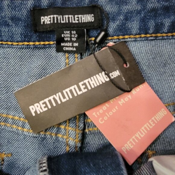 PrettyLittleThing Mid Blue Wash Waistband Detail Hem Baggy High Waist Jean NEW - Picture 12 of 15